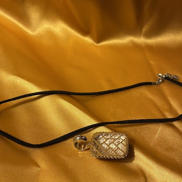 Gold and silver colored pendant on leather like cord strap - Picture 7 of 12
